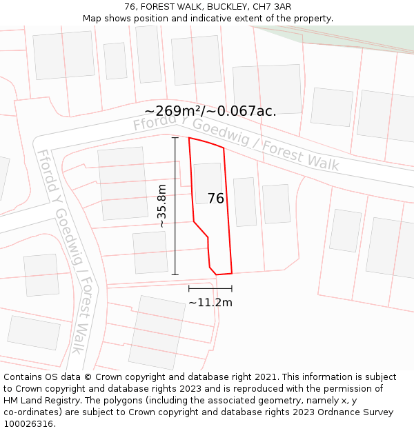 76, FOREST WALK, BUCKLEY, CH7 3AR: Plot and title map