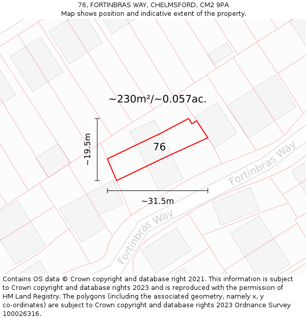 76, FORTINBRAS WAY, CHELMSFORD, CM2 9PA: Plot and title map