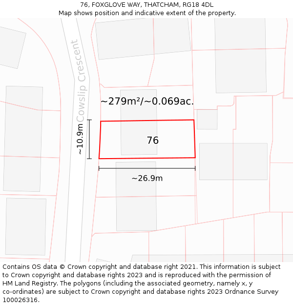 76, FOXGLOVE WAY, THATCHAM, RG18 4DL: Plot and title map