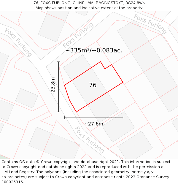 76, FOXS FURLONG, CHINEHAM, BASINGSTOKE, RG24 8WN: Plot and title map