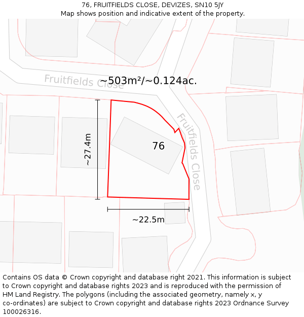 76, FRUITFIELDS CLOSE, DEVIZES, SN10 5JY: Plot and title map