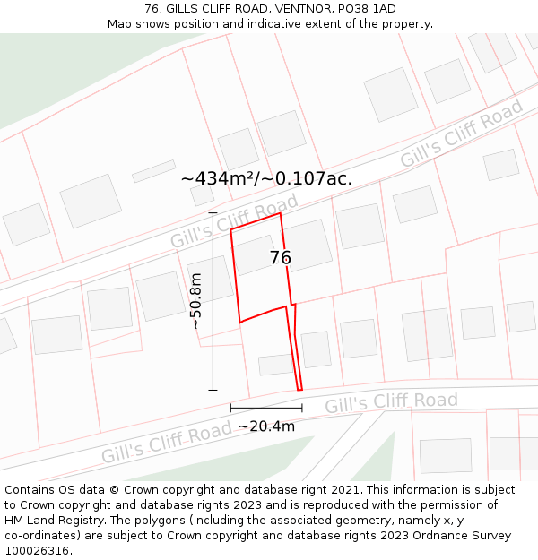 76, GILLS CLIFF ROAD, VENTNOR, PO38 1AD: Plot and title map