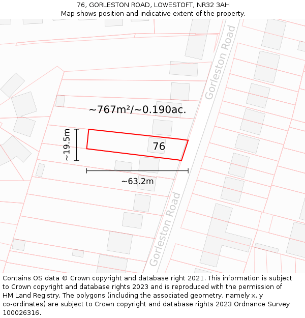 76, GORLESTON ROAD, LOWESTOFT, NR32 3AH: Plot and title map