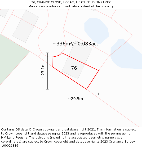 76, GRANGE CLOSE, HORAM, HEATHFIELD, TN21 0EG: Plot and title map