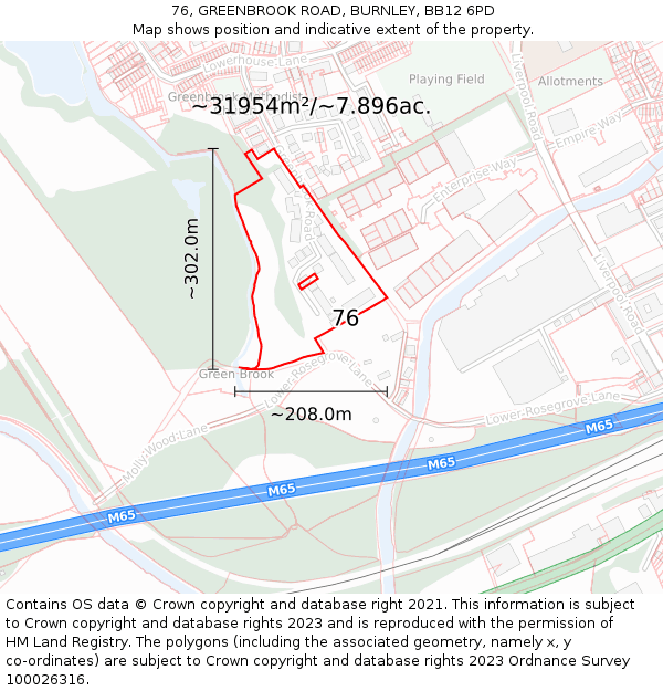 76, GREENBROOK ROAD, BURNLEY, BB12 6PD: Plot and title map