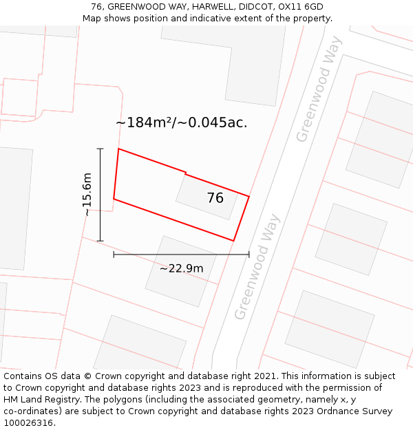 76, GREENWOOD WAY, HARWELL, DIDCOT, OX11 6GD: Plot and title map