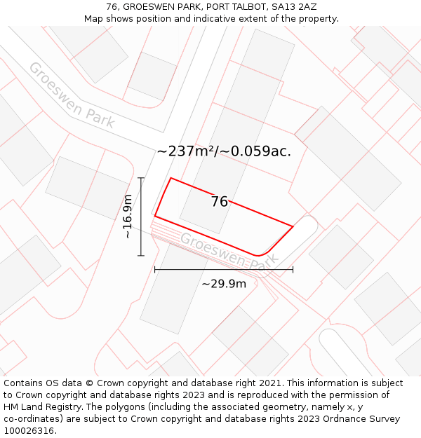 76, GROESWEN PARK, PORT TALBOT, SA13 2AZ: Plot and title map