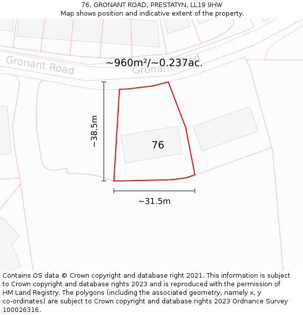 76, GRONANT ROAD, PRESTATYN, LL19 9HW: Plot and title map