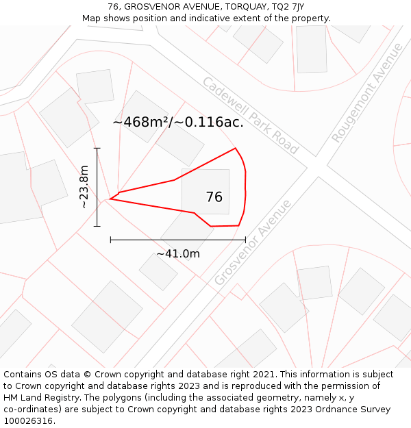 76, GROSVENOR AVENUE, TORQUAY, TQ2 7JY: Plot and title map