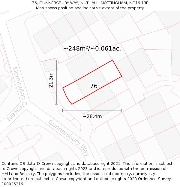 76, GUNNERSBURY WAY, NUTHALL, NOTTINGHAM, NG16 1RE: Plot and title map
