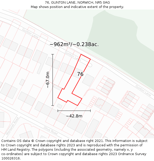 76, GUNTON LANE, NORWICH, NR5 0AG: Plot and title map