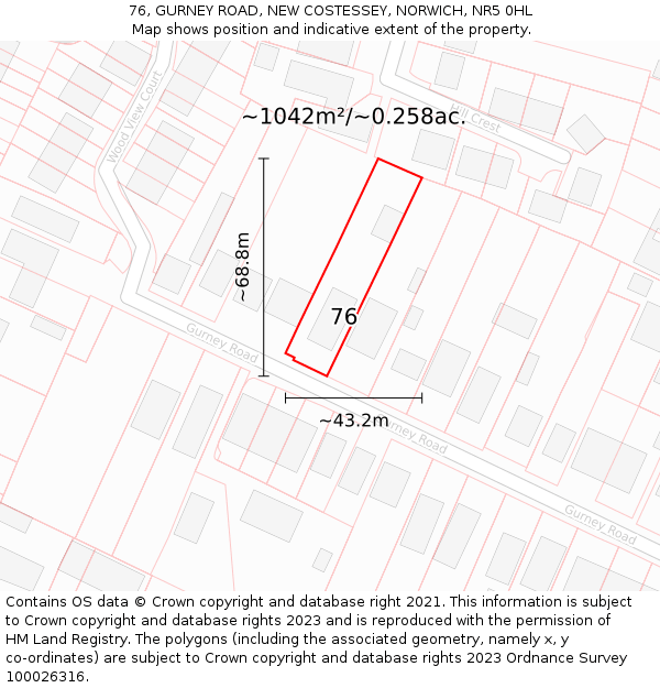 76, GURNEY ROAD, NEW COSTESSEY, NORWICH, NR5 0HL: Plot and title map