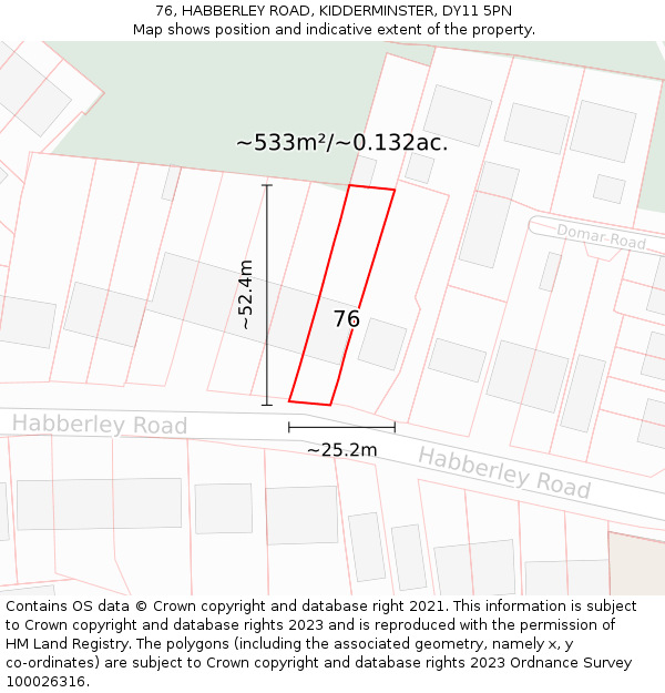 76, HABBERLEY ROAD, KIDDERMINSTER, DY11 5PN: Plot and title map