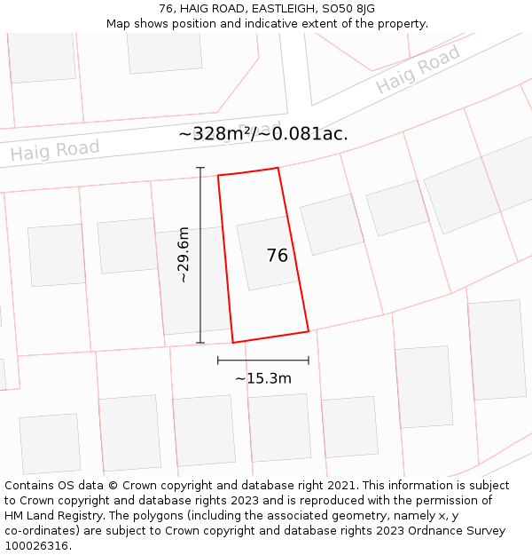 76, HAIG ROAD, EASTLEIGH, SO50 8JG: Plot and title map