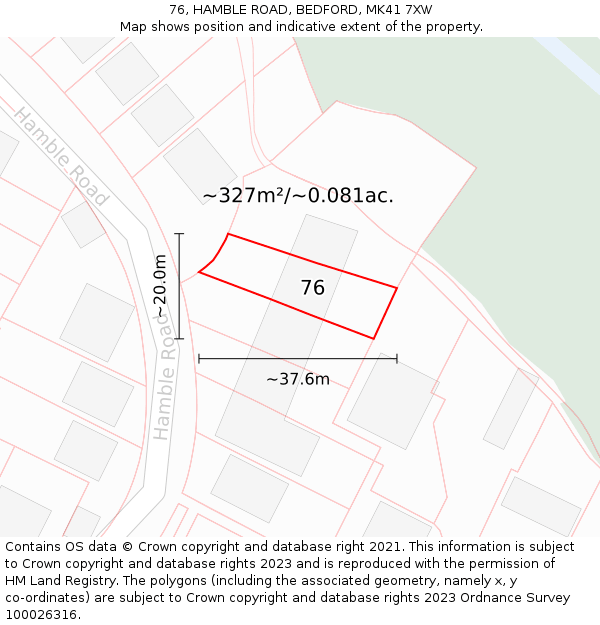 76, HAMBLE ROAD, BEDFORD, MK41 7XW: Plot and title map
