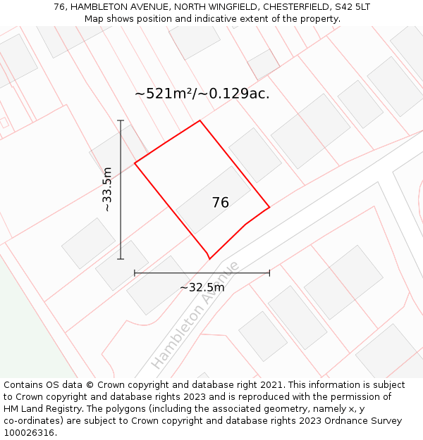 76, HAMBLETON AVENUE, NORTH WINGFIELD, CHESTERFIELD, S42 5LT: Plot and title map