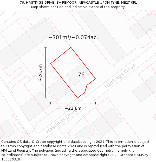 76, HASTINGS DRIVE, SHIREMOOR, NEWCASTLE UPON TYNE, NE27 0FL: Plot and title map