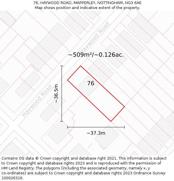 76, HAYWOOD ROAD, MAPPERLEY, NOTTINGHAM, NG3 6AE: Plot and title map