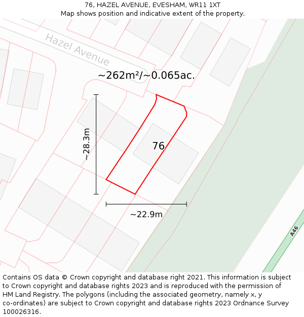 76, HAZEL AVENUE, EVESHAM, WR11 1XT: Plot and title map