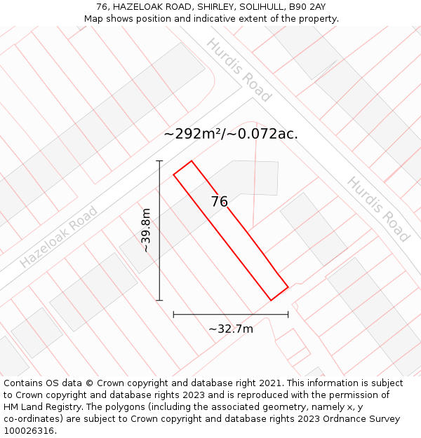 76, HAZELOAK ROAD, SHIRLEY, SOLIHULL, B90 2AY: Plot and title map