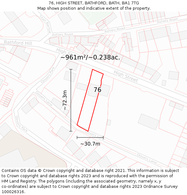 76, HIGH STREET, BATHFORD, BATH, BA1 7TG: Plot and title map