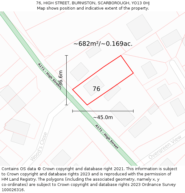 76, HIGH STREET, BURNISTON, SCARBOROUGH, YO13 0HJ: Plot and title map