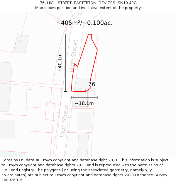 76, HIGH STREET, EASTERTON, DEVIZES, SN10 4PG: Plot and title map