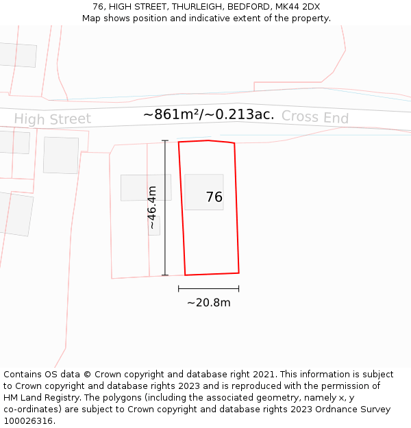 76, HIGH STREET, THURLEIGH, BEDFORD, MK44 2DX: Plot and title map