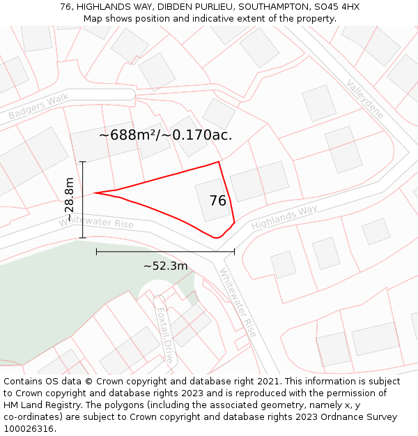 76, HIGHLANDS WAY, DIBDEN PURLIEU, SOUTHAMPTON, SO45 4HX: Plot and title map