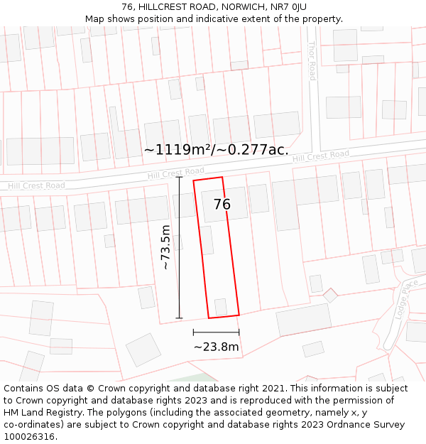 76, HILLCREST ROAD, NORWICH, NR7 0JU: Plot and title map
