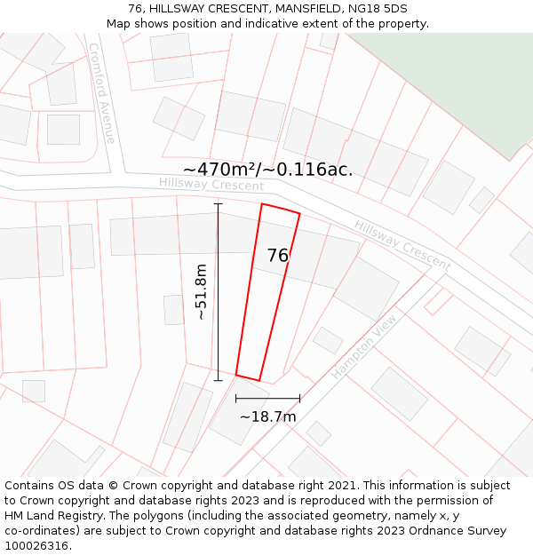 76, HILLSWAY CRESCENT, MANSFIELD, NG18 5DS: Plot and title map