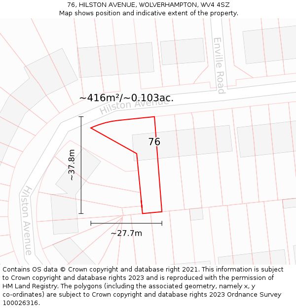76, HILSTON AVENUE, WOLVERHAMPTON, WV4 4SZ: Plot and title map