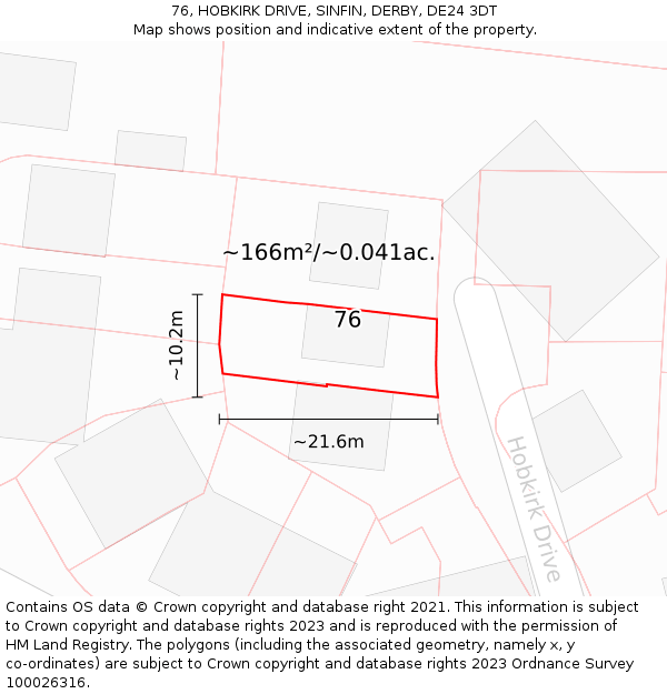 76, HOBKIRK DRIVE, SINFIN, DERBY, DE24 3DT: Plot and title map