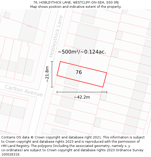 76, HOBLEYTHICK LANE, WESTCLIFF-ON-SEA, SS0 0RJ: Plot and title map