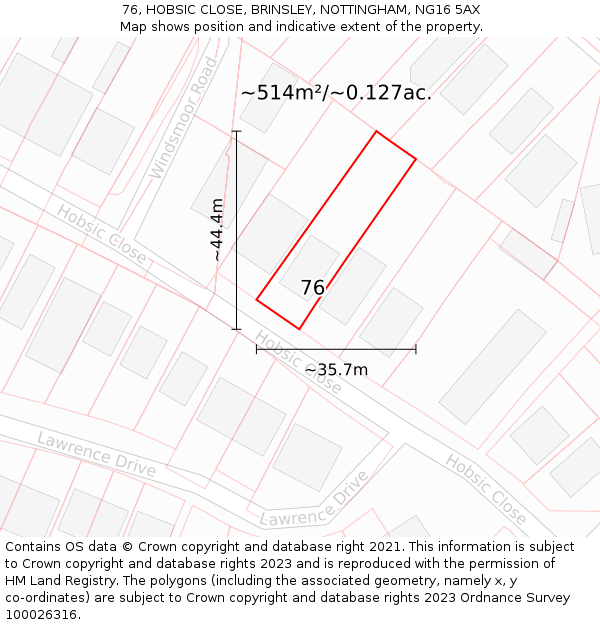 76, HOBSIC CLOSE, BRINSLEY, NOTTINGHAM, NG16 5AX: Plot and title map