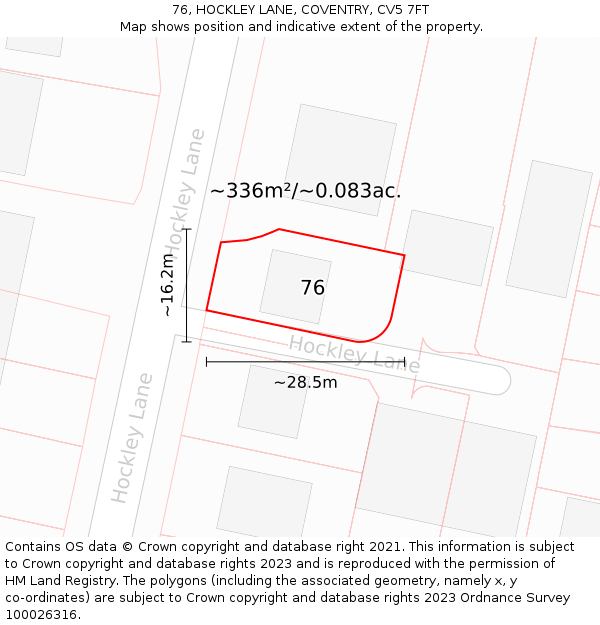 76, HOCKLEY LANE, COVENTRY, CV5 7FT: Plot and title map