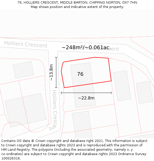 76, HOLLIERS CRESCENT, MIDDLE BARTON, CHIPPING NORTON, OX7 7HN: Plot and title map