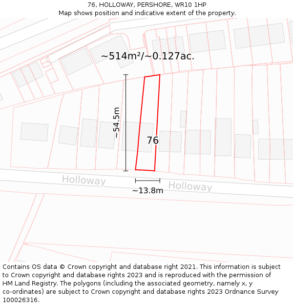 76, HOLLOWAY, PERSHORE, WR10 1HP: Plot and title map