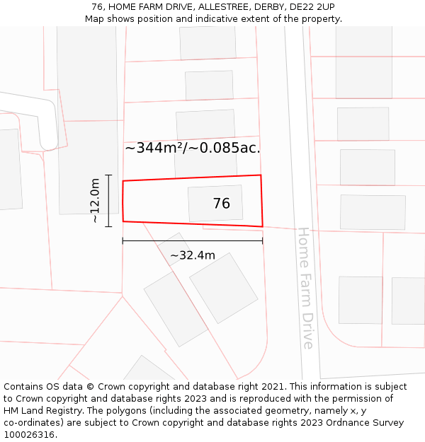 76, HOME FARM DRIVE, ALLESTREE, DERBY, DE22 2UP: Plot and title map