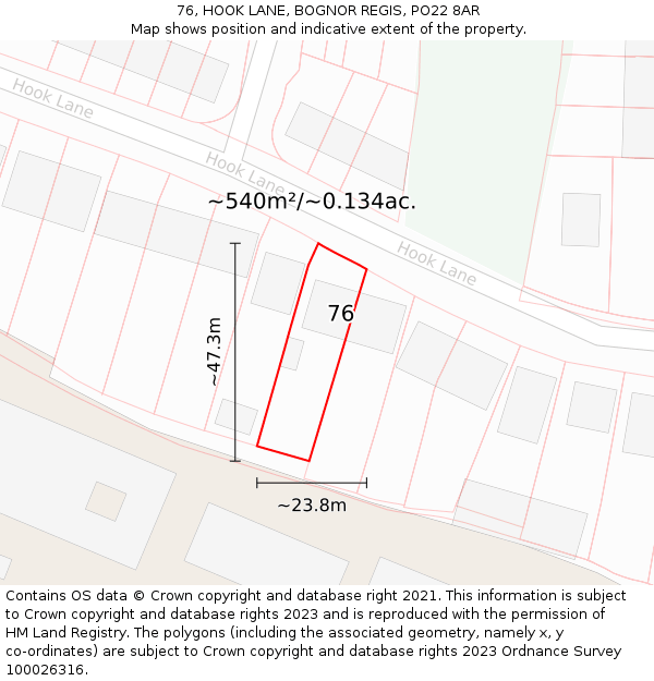 76, HOOK LANE, BOGNOR REGIS, PO22 8AR: Plot and title map