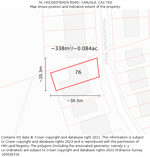 76, HOUSESTEADS ROAD, CARLISLE, CA2 7XG: Plot and title map
