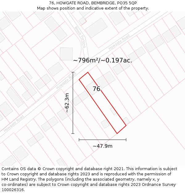 76, HOWGATE ROAD, BEMBRIDGE, PO35 5QP: Plot and title map