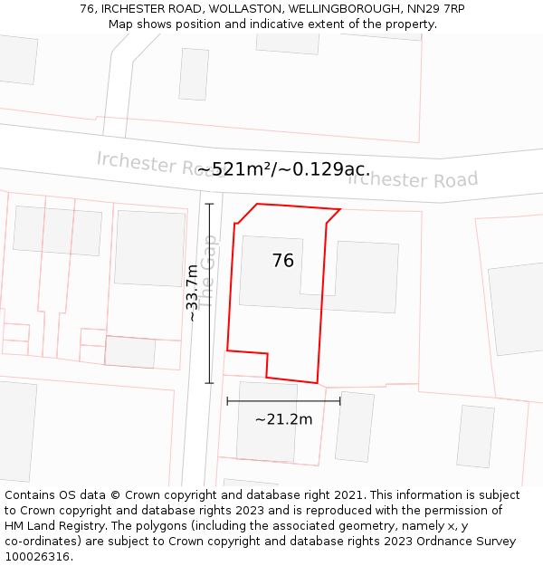76, IRCHESTER ROAD, WOLLASTON, WELLINGBOROUGH, NN29 7RP: Plot and title map