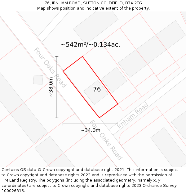 76, IRNHAM ROAD, SUTTON COLDFIELD, B74 2TG: Plot and title map