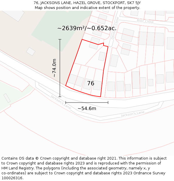 76, JACKSONS LANE, HAZEL GROVE, STOCKPORT, SK7 5JY: Plot and title map
