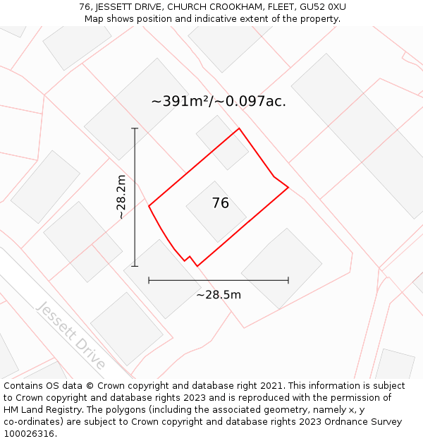 76, JESSETT DRIVE, CHURCH CROOKHAM, FLEET, GU52 0XU: Plot and title map