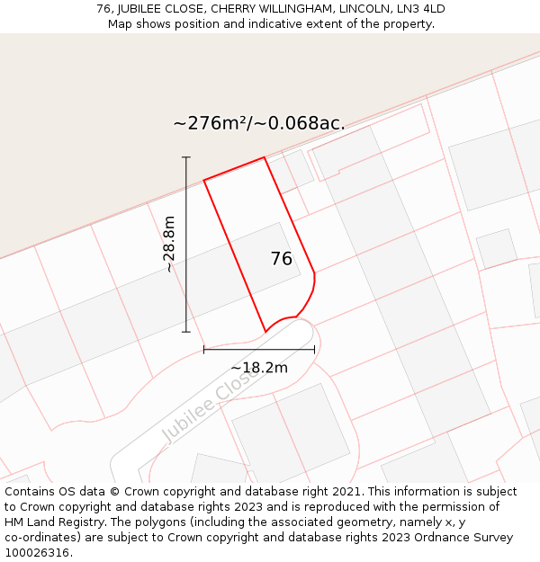 76, JUBILEE CLOSE, CHERRY WILLINGHAM, LINCOLN, LN3 4LD: Plot and title map