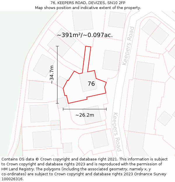 76, KEEPERS ROAD, DEVIZES, SN10 2FP: Plot and title map