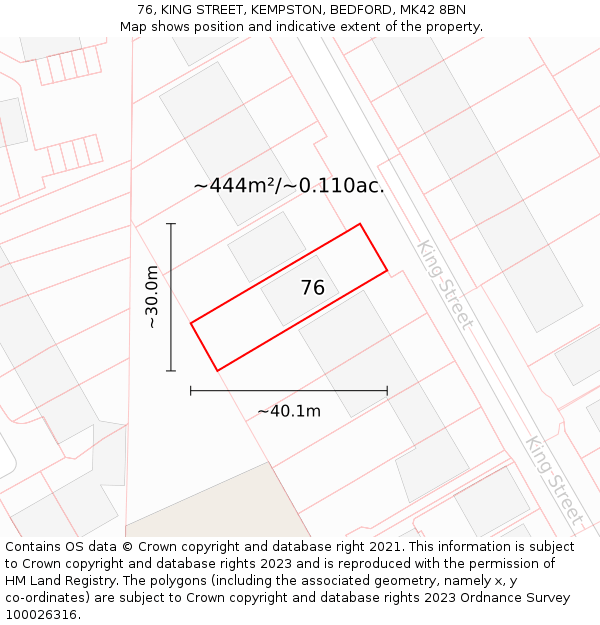 76, KING STREET, KEMPSTON, BEDFORD, MK42 8BN: Plot and title map