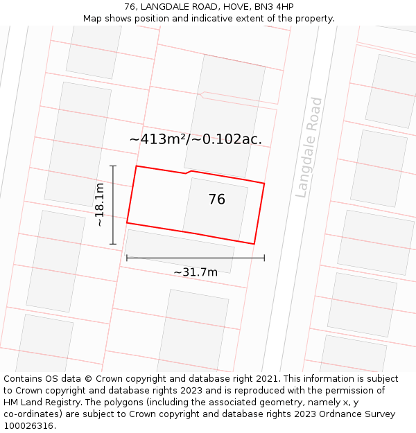 76, LANGDALE ROAD, HOVE, BN3 4HP: Plot and title map